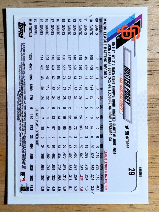 2021 Topps Chrome #29 Buster Posey