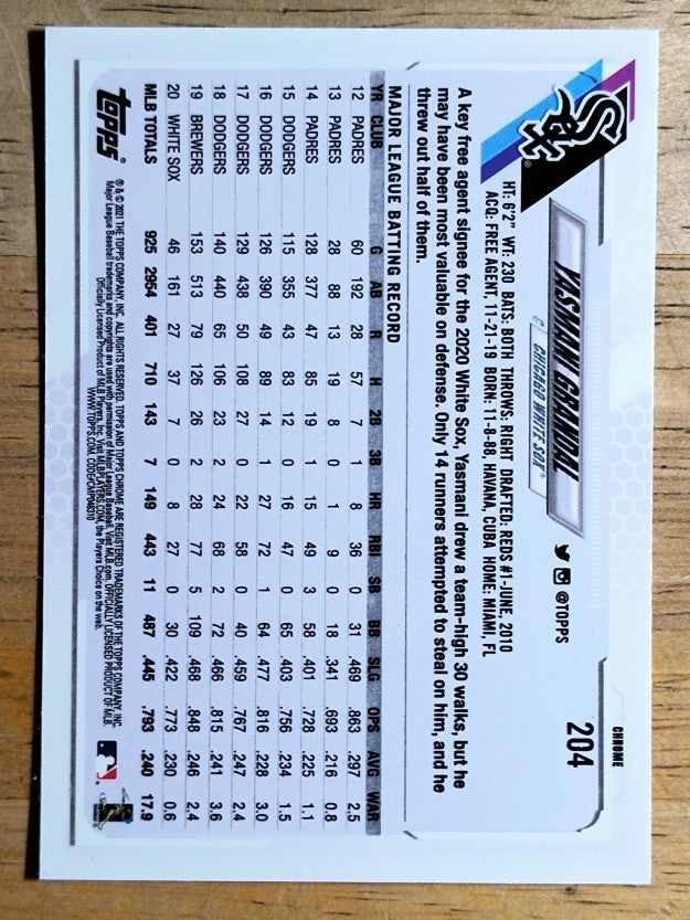 2021 Topps Chrome #204 Yasmani Grandal