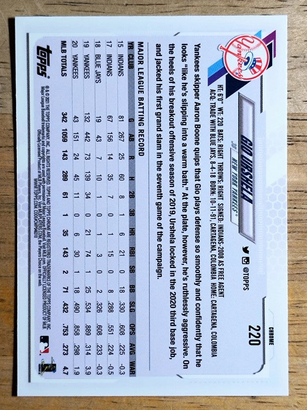 2021 Topps Chrome #220 Gio Urshela
