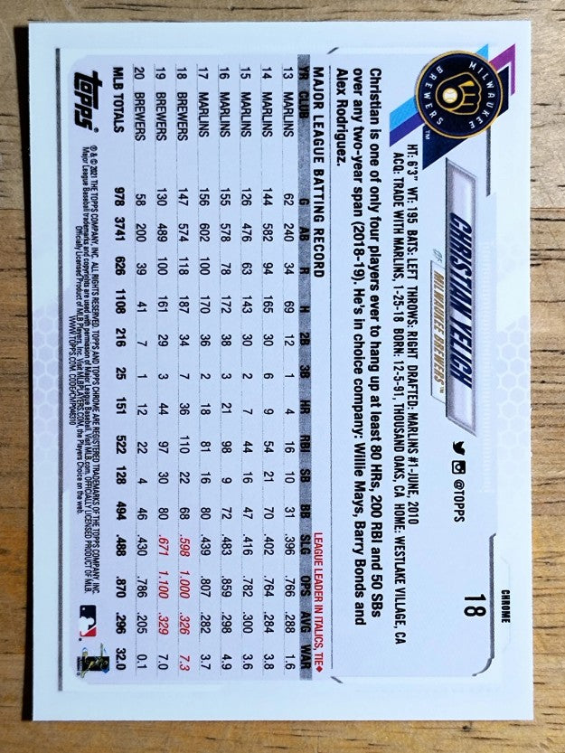 2021 Topps Chrome #18 Christian Yelich