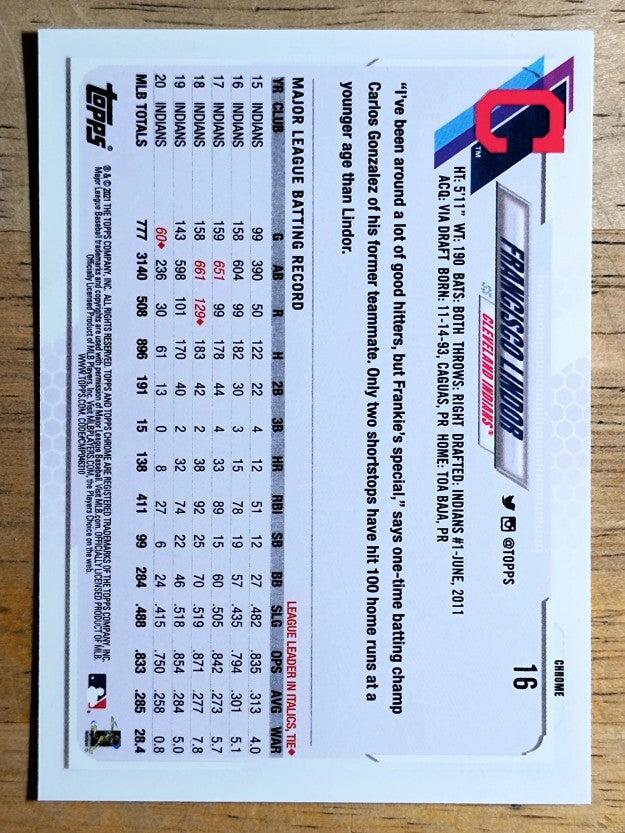 2021 Topps Chrome #16 Francisco Lindor