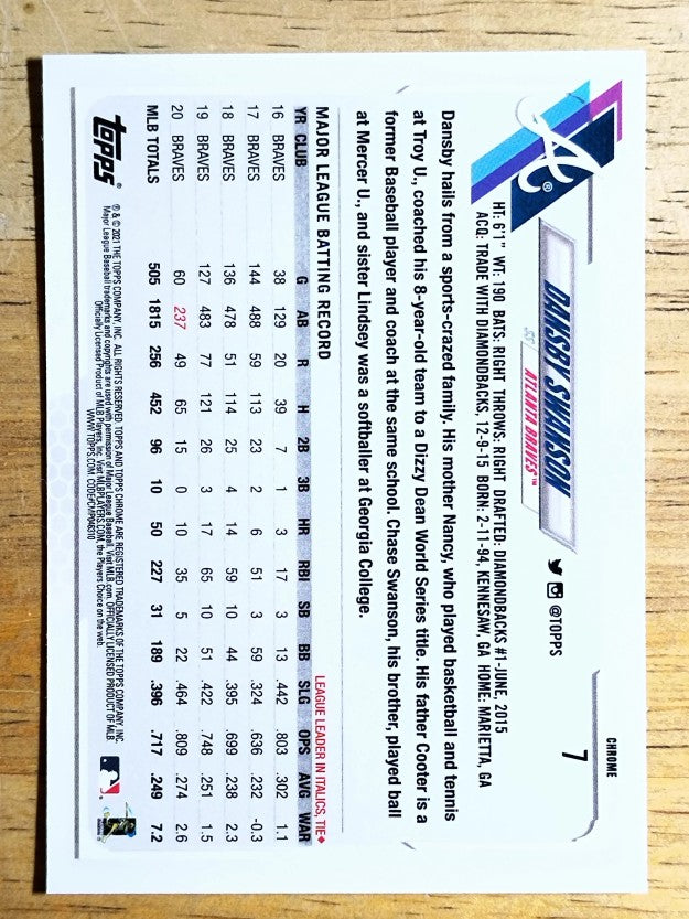 2021 Topps Chrome #7 Dansby Swanson