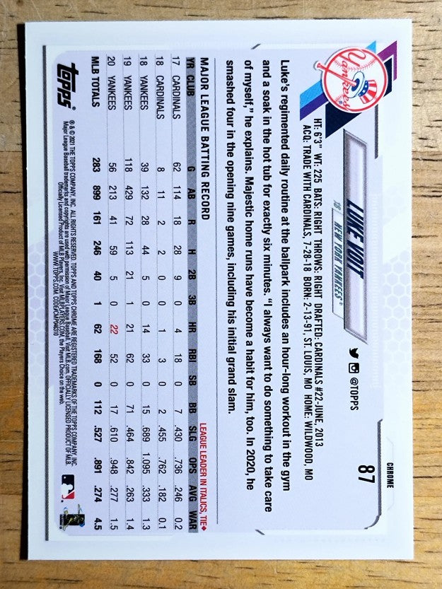 2021 Topps Chrome #87 Luke Voit