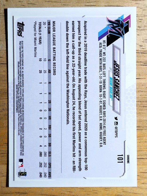2021 Topps Chrome #101 Jesus Sanchez RC