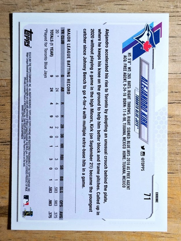 2021 Topps Chrome #71 Alejandro Kirk RC