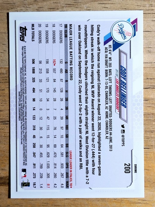 2021 Topps Chrome #200 Cody Bellinger