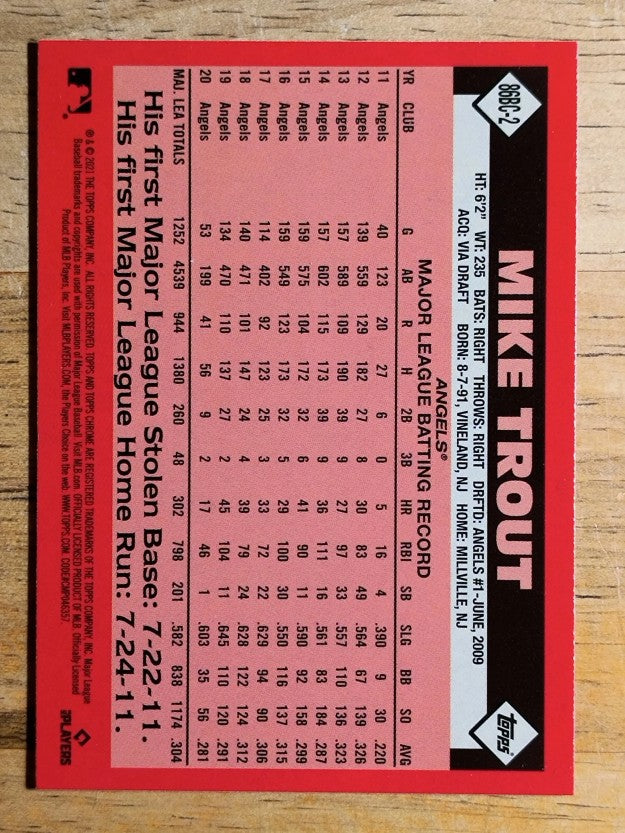 2021 Topps Chrome '86 Topps #86BC2 Mike Trout