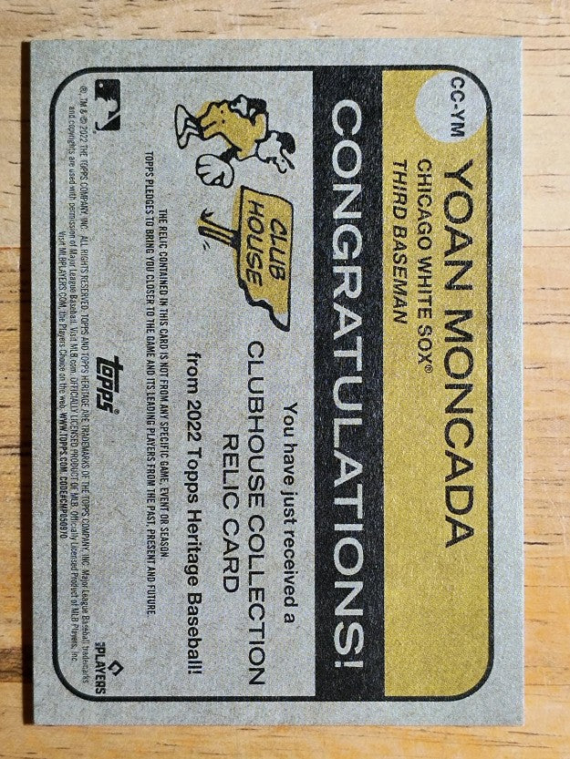 2022 Topps Heritage Clubhouse Collection Relics #CCYM Yoan Moncada