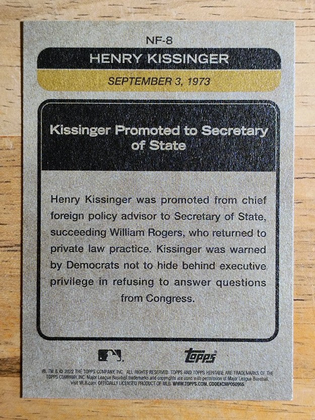 2022 Topps Heritage News Flashbacks #NF8 Henry Kissinger Secretary Of State