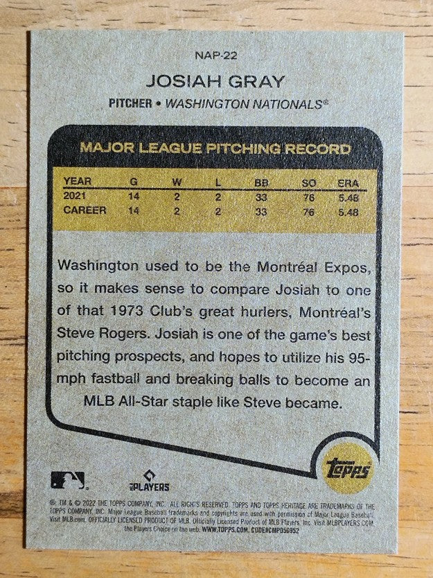 2022 Topps Heritage New Age Performers #NAP22 Josiah Gray