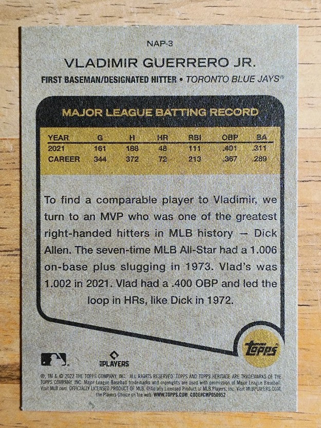 2022 Topps Heritage New Age Performers #NAP3 Vladimir Guerrero Jr.