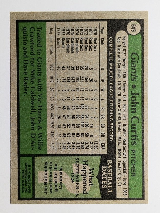 1979 Topps #649 John Curtis (EXMT)