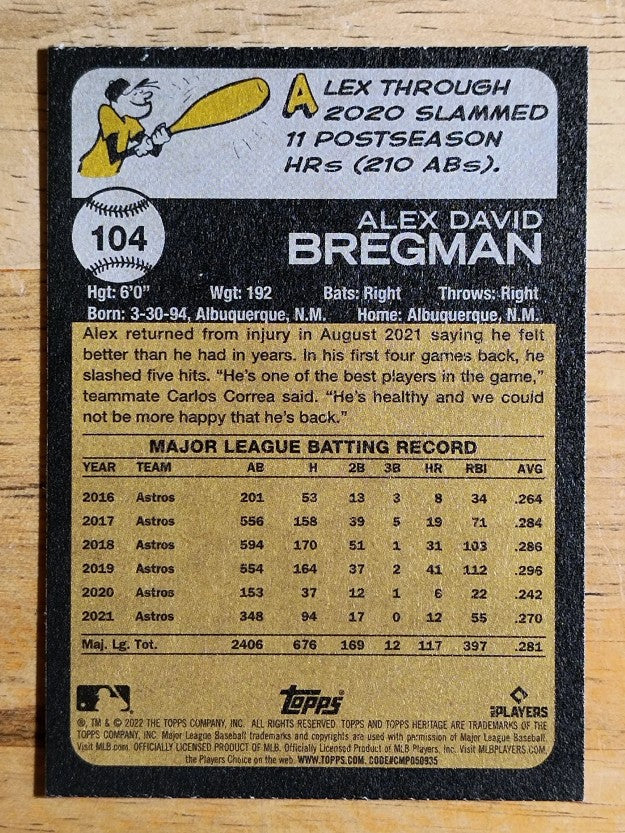 2022 Topps Heritage Chrome Purple Refractors #104 Alex Bregman