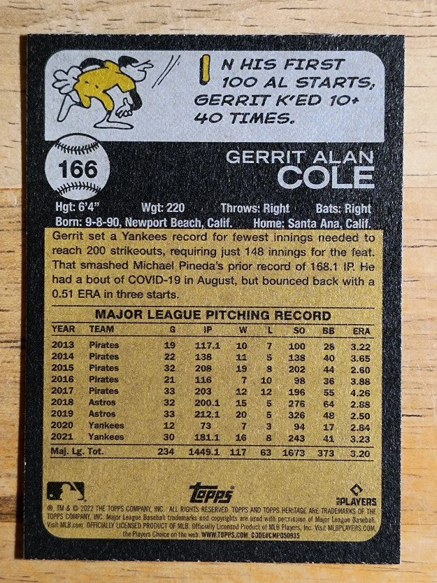 2022 Topps Heritage Chrome Purple Refractors #166 Gerrit Cole