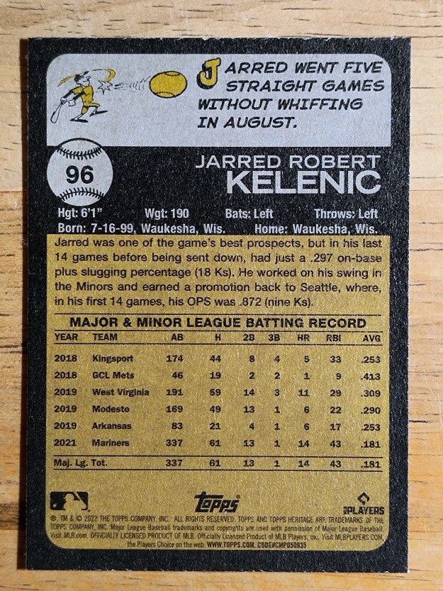 2022 Topps Heritage Chrome Purple Refractors #96 Jarred Kelenic