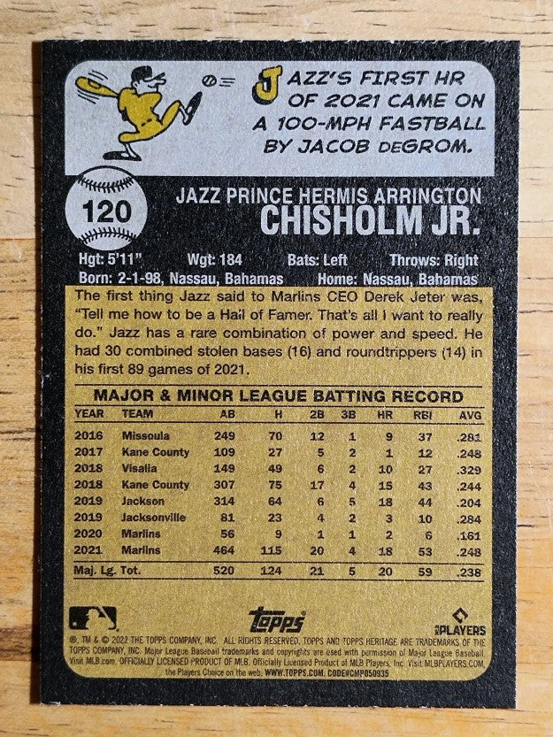 2022 Topps Heritage Chrome Purple Refractors #120 Jazz Chisholm Jr.