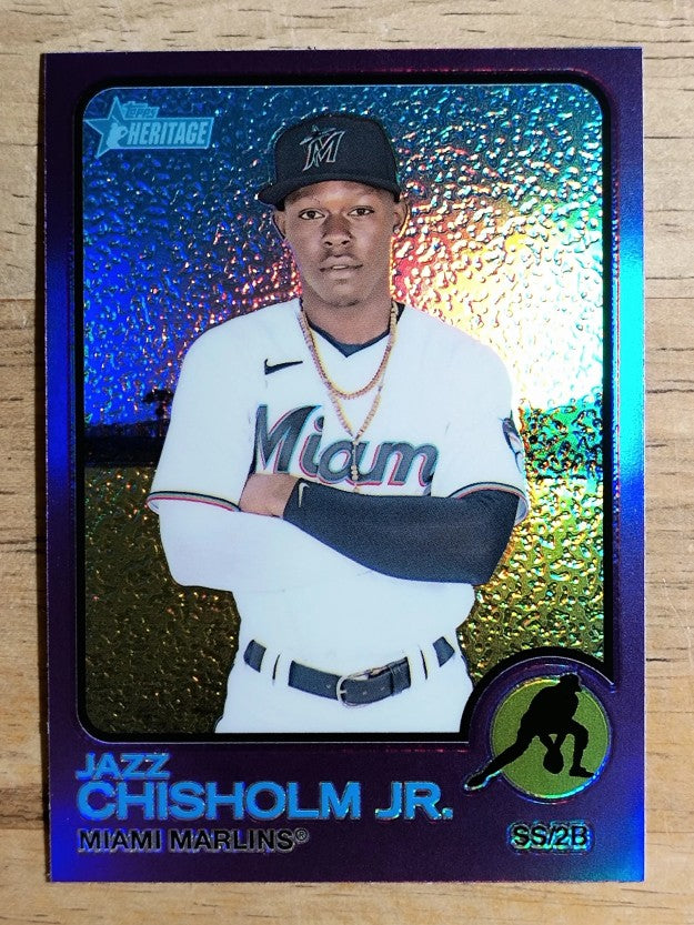 2022 Topps Heritage Chrome Purple Refractors #120 Jazz Chisholm Jr.
