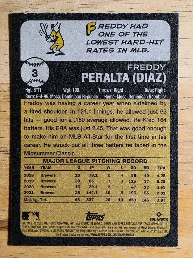2022 Topps Heritage Chrome Purple Refractors #3 Freddy Peralta