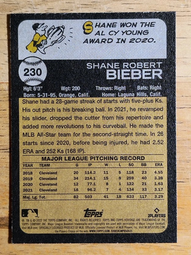 2022 Topps Heritage Chrome Purple Refractors #230 Shane Bieber