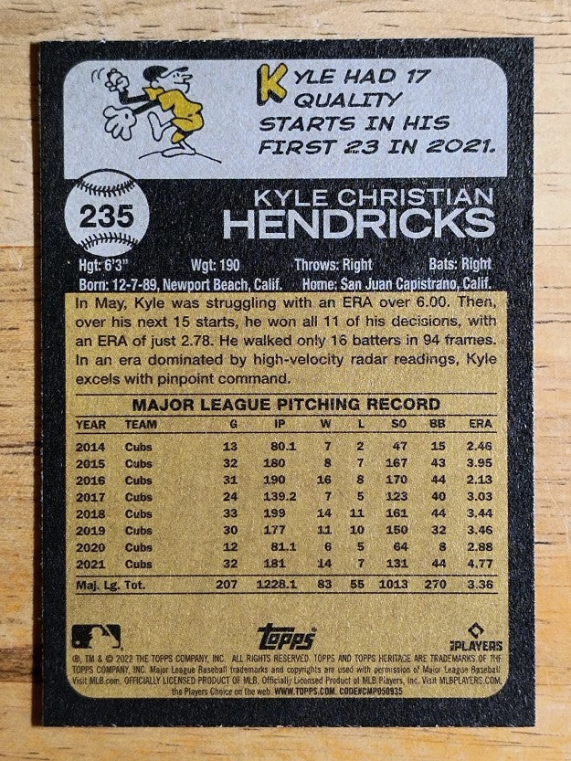 2022 Topps Heritage Chrome Purple Refractors #235 Kyle Hendricks