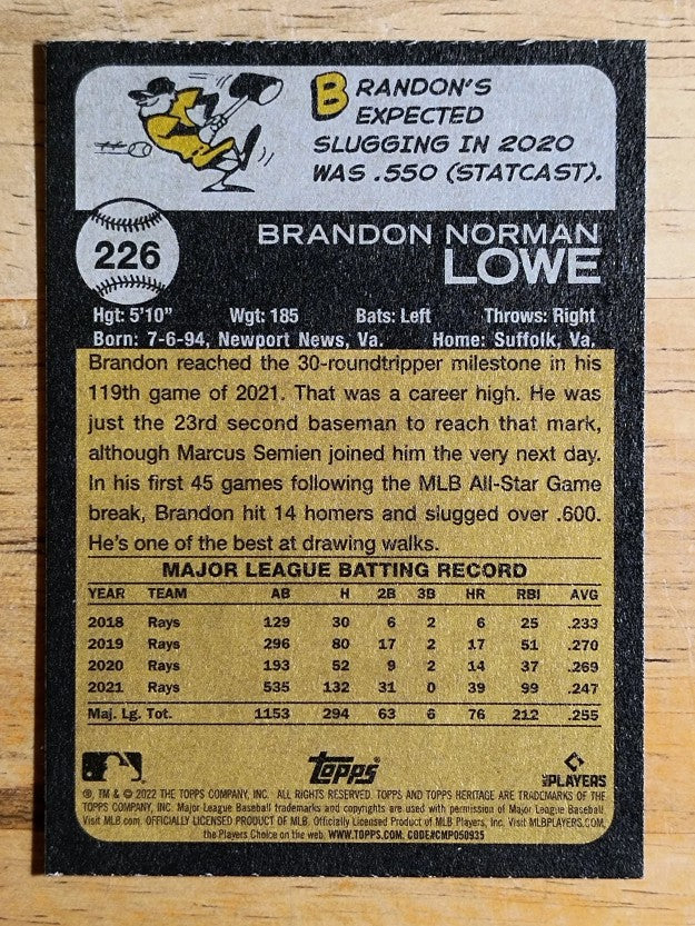 2022 Topps Heritage Chrome Purple Refractors #226 Brandon Lowe