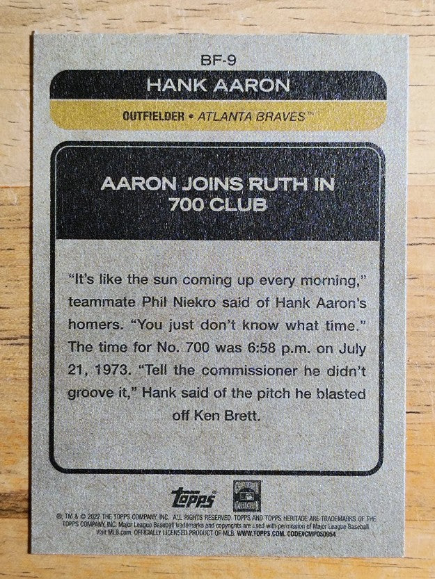 2022 Topps Heritage Baseball Flashbacks #BF9 Hank Aaron