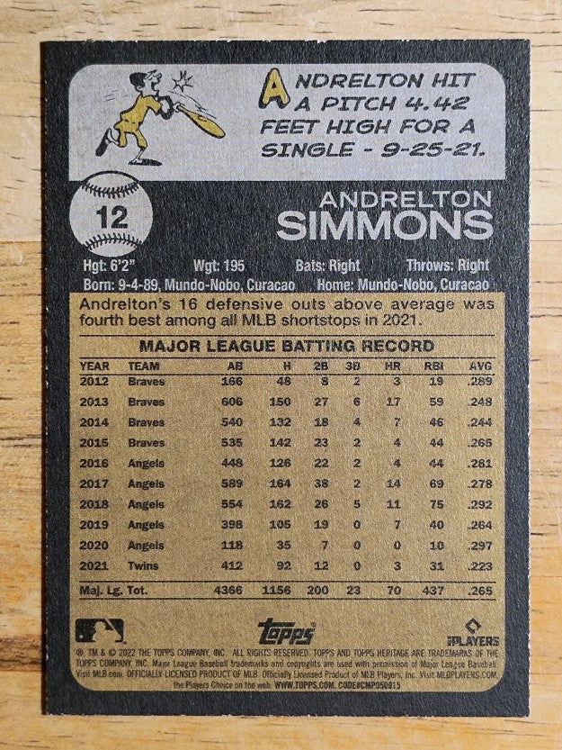 2022 Topps Heritage #12 Andrelton Simmons