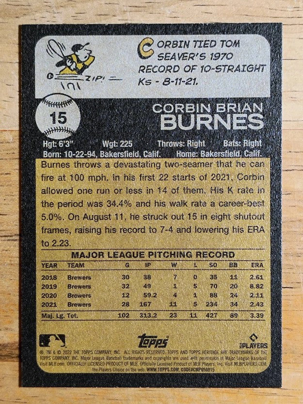 2022 Topps Heritage #15 Corbin Burnes