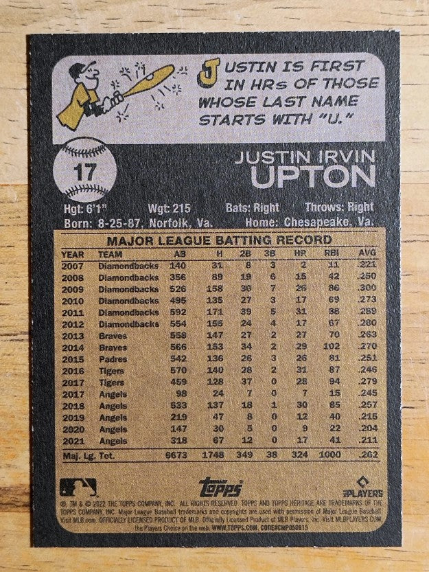2022 Topps Heritage #17 Justin Upton