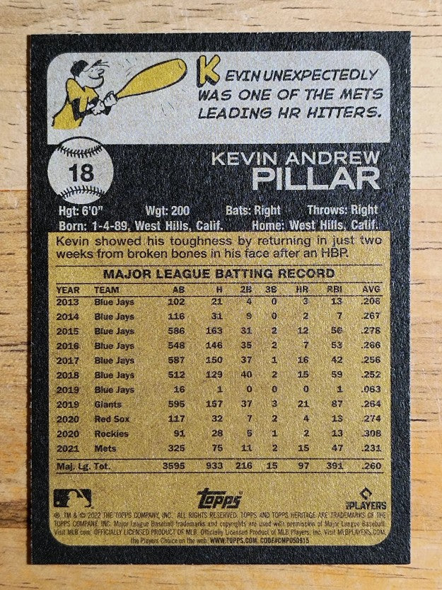2022 Topps Heritage #18 Kevin Pillar
