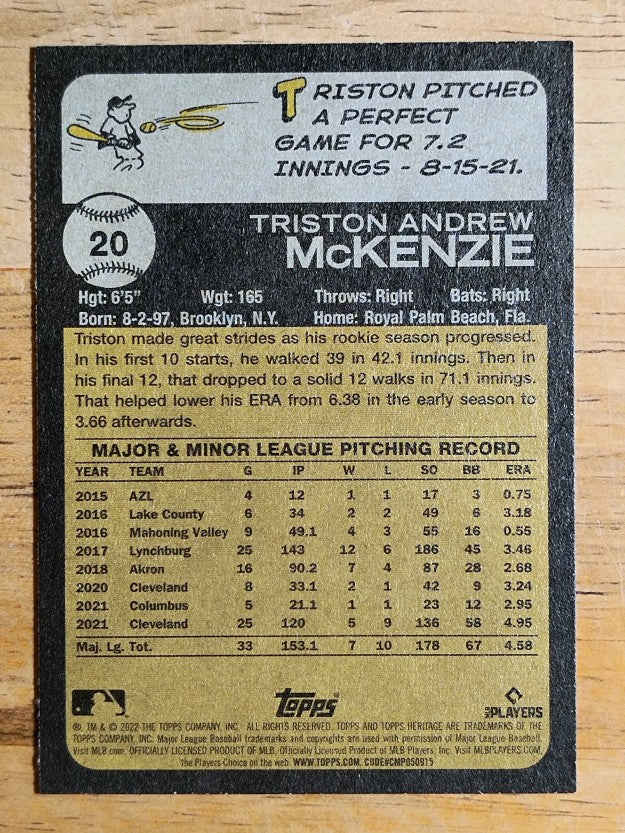 2022 Topps Heritage #20 Triston McKenzie