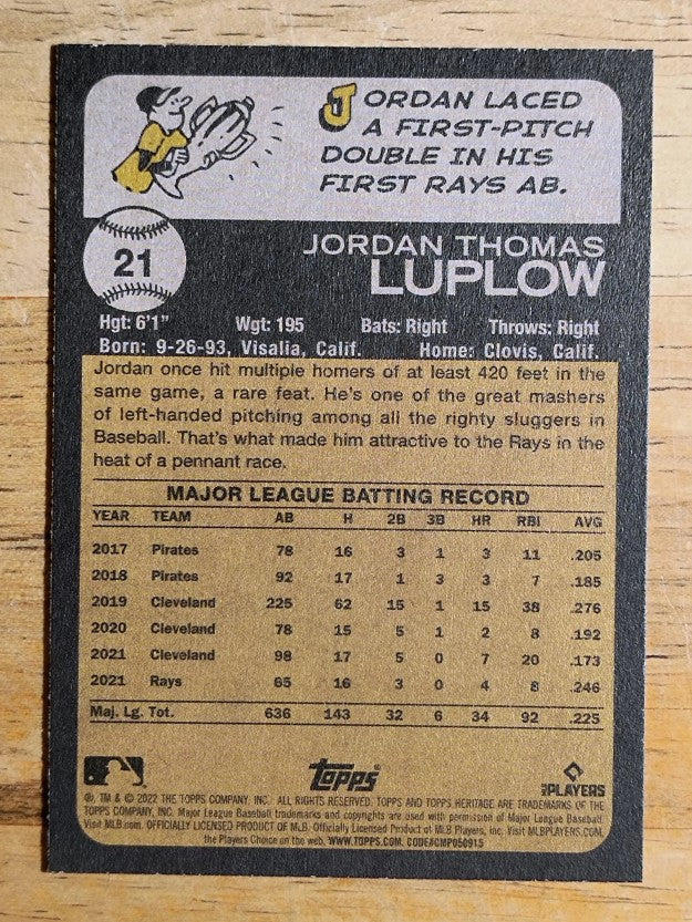 2022 Topps Heritage #21 Jordan Luplow