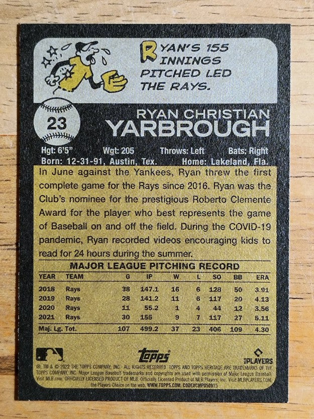 2022 Topps Heritage #23 Ryan Yarbrough