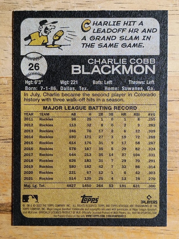 2022 Topps Heritage #26 Charlie Blackmon