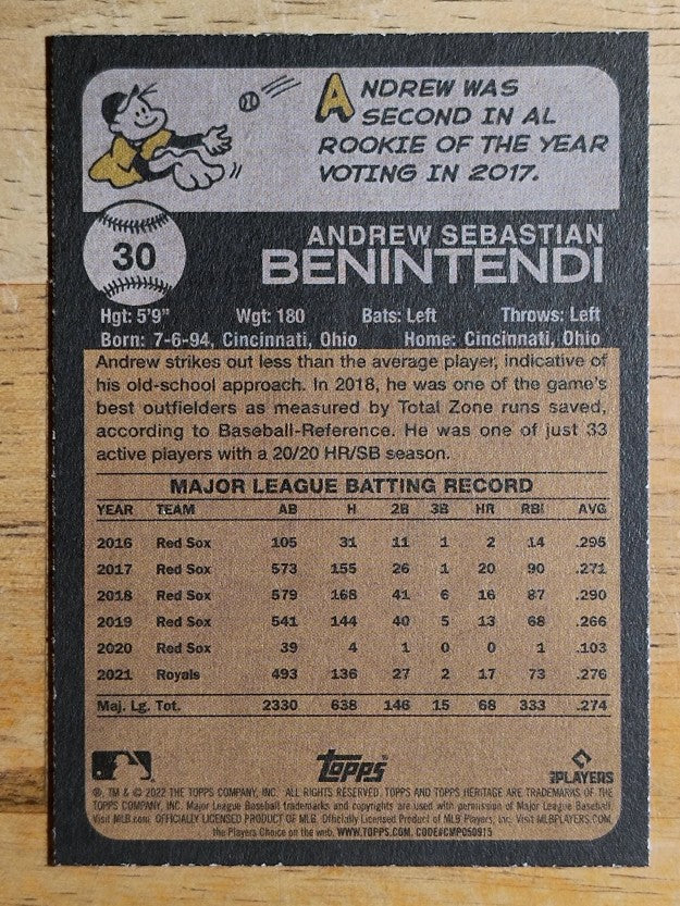2022 Topps Heritage #30 Andrew Benintendi