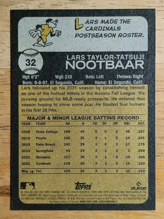 2022 Topps Heritage #32 Lars Nootbaar RC