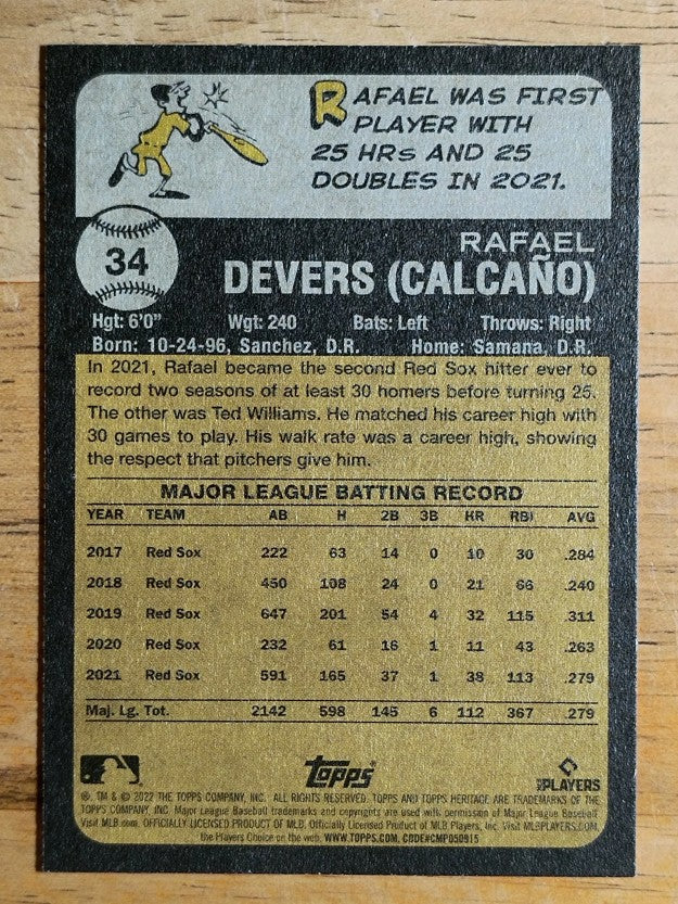 2022 Topps Heritage #34 Rafael Devers