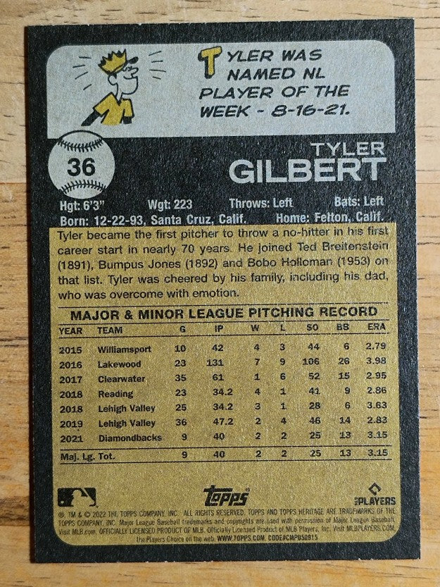 2022 Topps Heritage #36 Tyler Gilbert RC