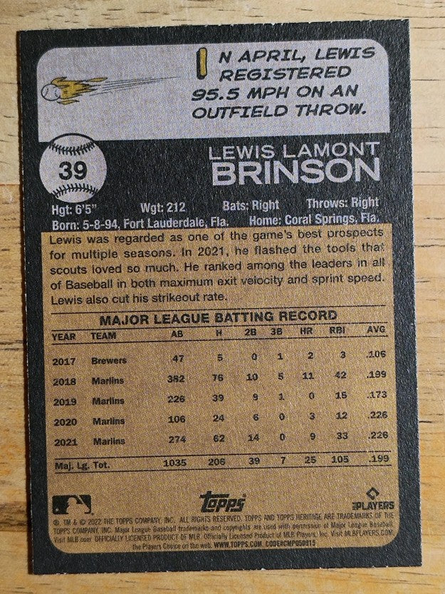 2022 Topps Heritage #39 Lewis Brinson
