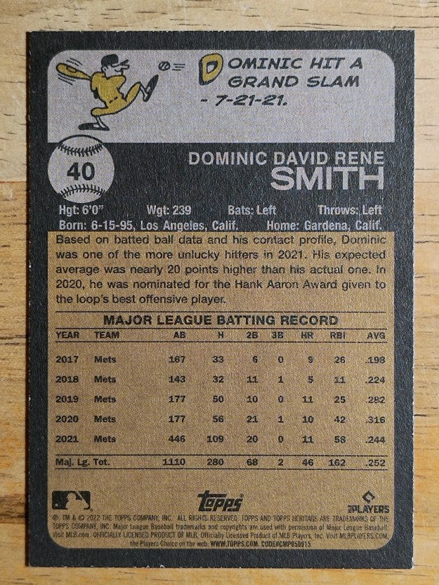 2022 Topps Heritage #40 Dominic Smith