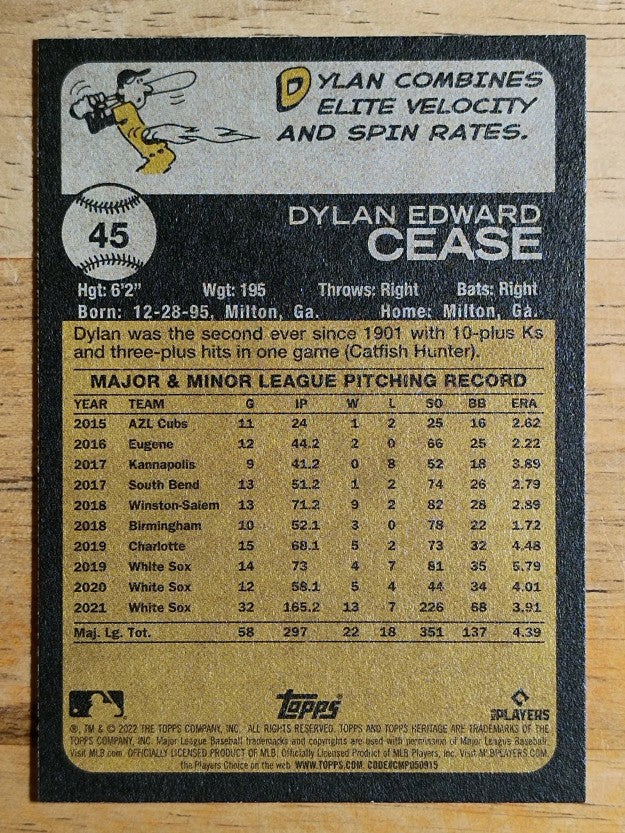 2022 Topps Heritage #45 Dylan Cease