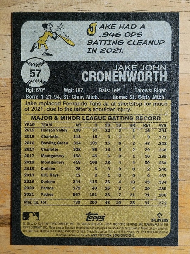 2022 Topps Heritage #57 Jake Cronenworth