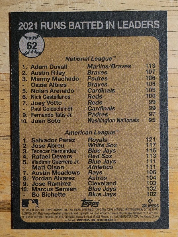 2022 Topps Heritage #62 Salvador Perez/Adam Duvall