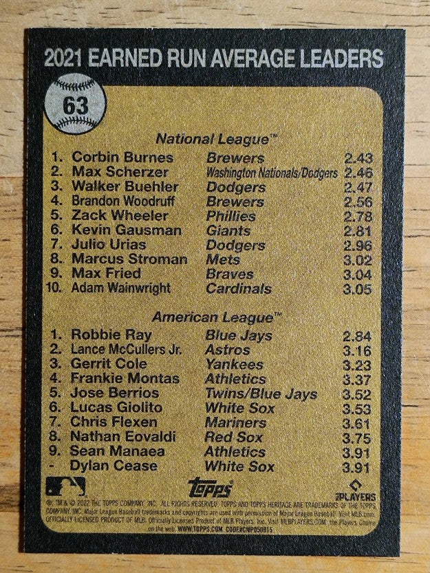 2022 Topps Heritage #63 Robbie Ray/Corbin Burnes