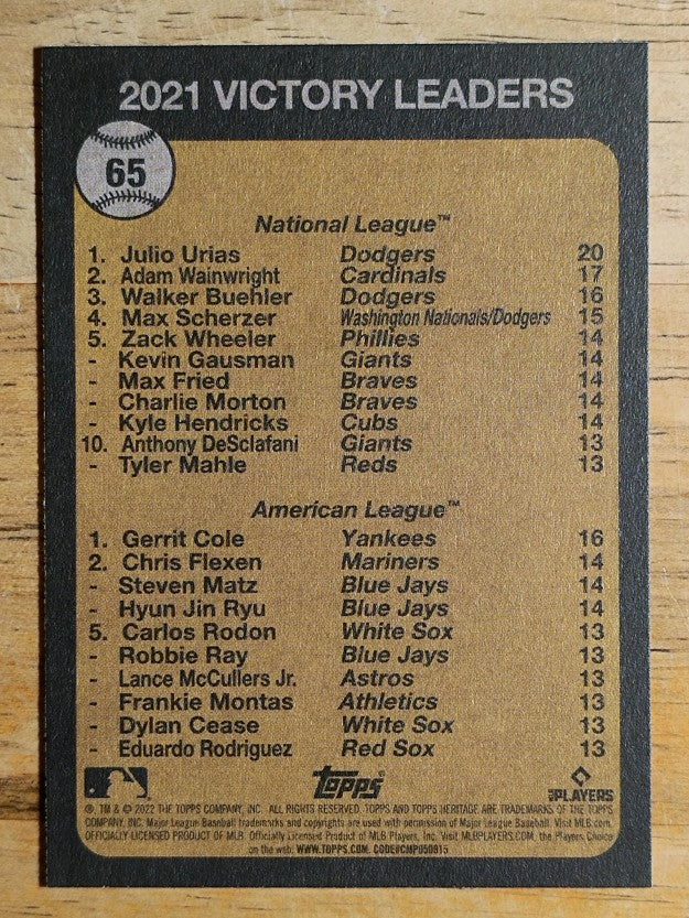 2022 Topps Heritage #65 Julio Urias/Gerrit Cole