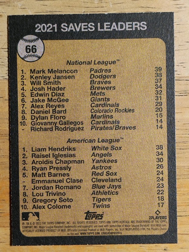 2022 Topps Heritage #66 Liam Hendriks/Mark Melancon