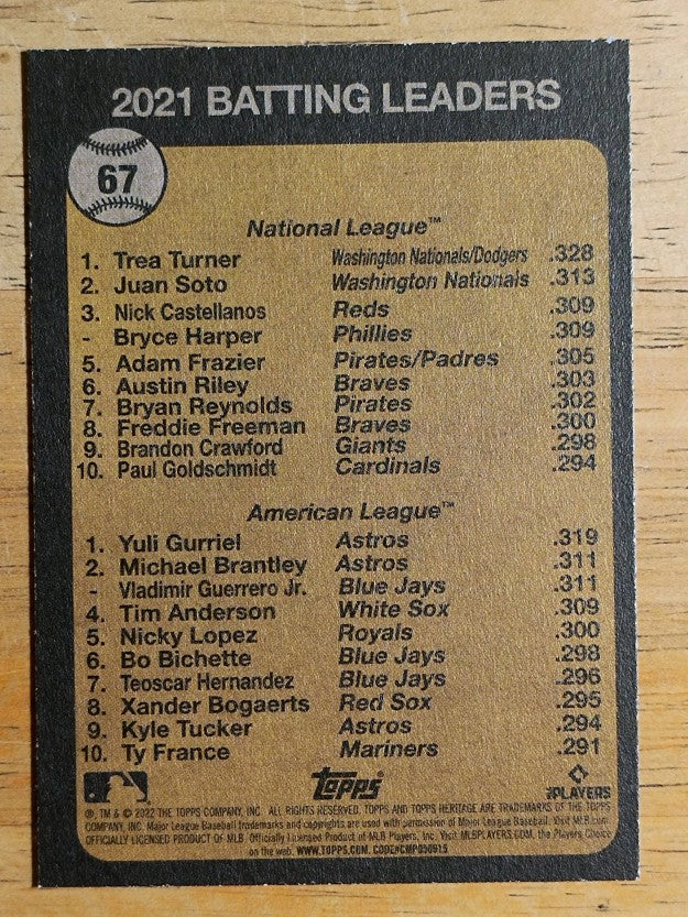 2022 Topps Heritage #67 Yuli Gurriel/Trea Turner