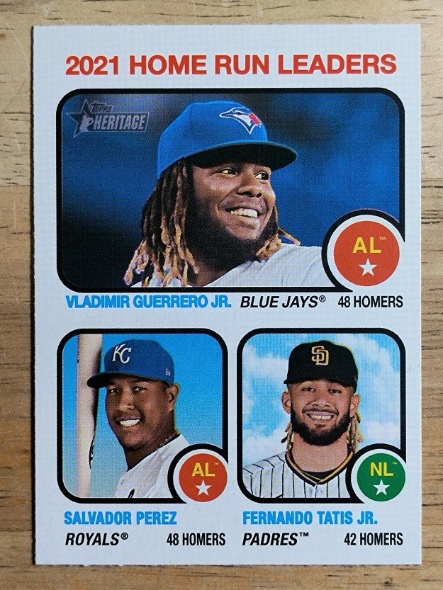 2022 Topps Heritage #68 Fernando Tatis Jr./Salvador Perez/Vladimir Guerrero Jr.