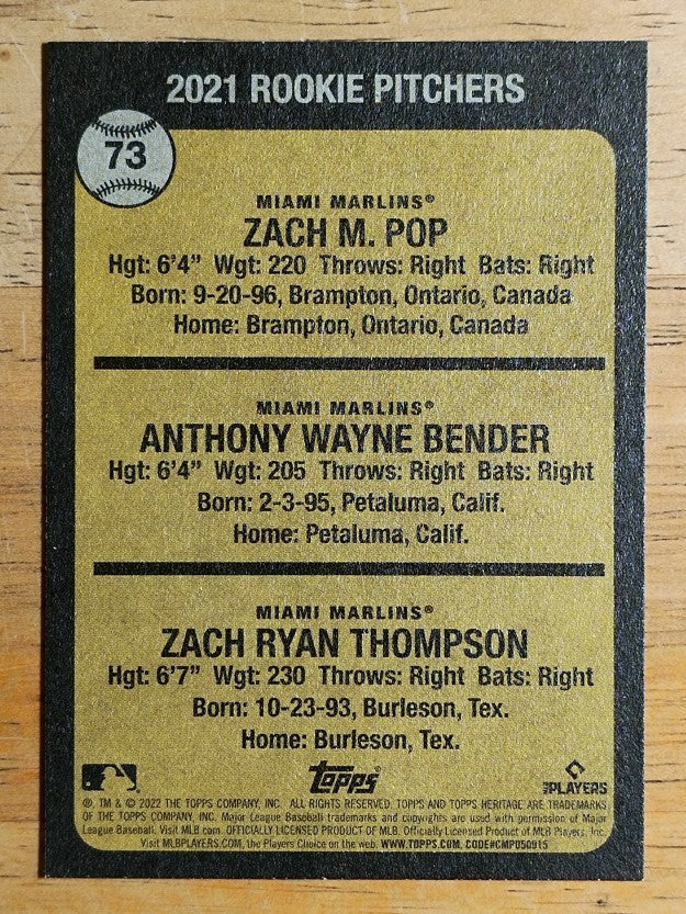 2022 Topps Heritage #73 Zach Pop RC/Zach Thompson RC/Anthony Bender RC