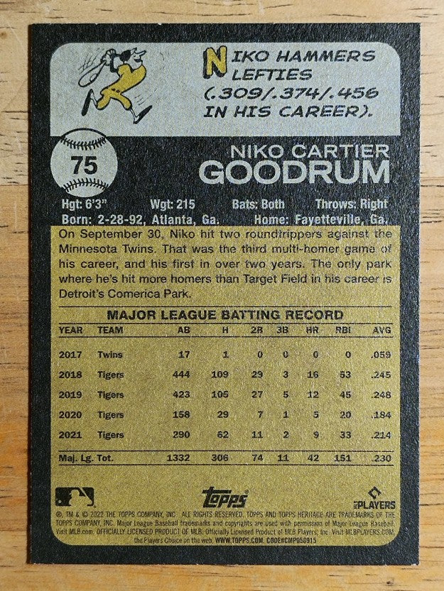 2022 Topps Heritage #75 Niko Goodrum